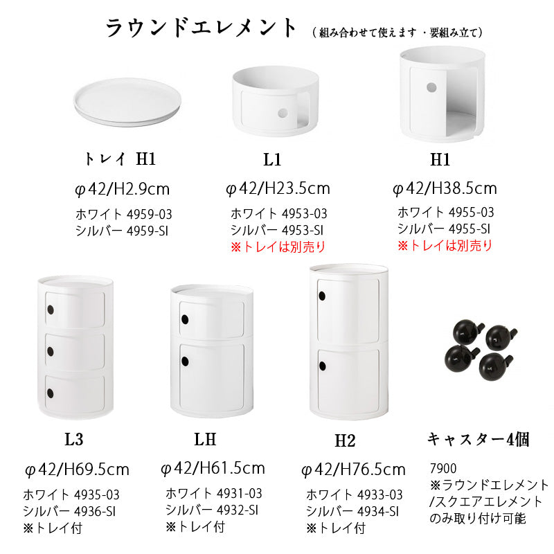 正規代理店 Kartell カルテル Componibili Round コンポニビリ ラウンド エレメント LH(天板トレイ付き)4931 Whiteホワイト