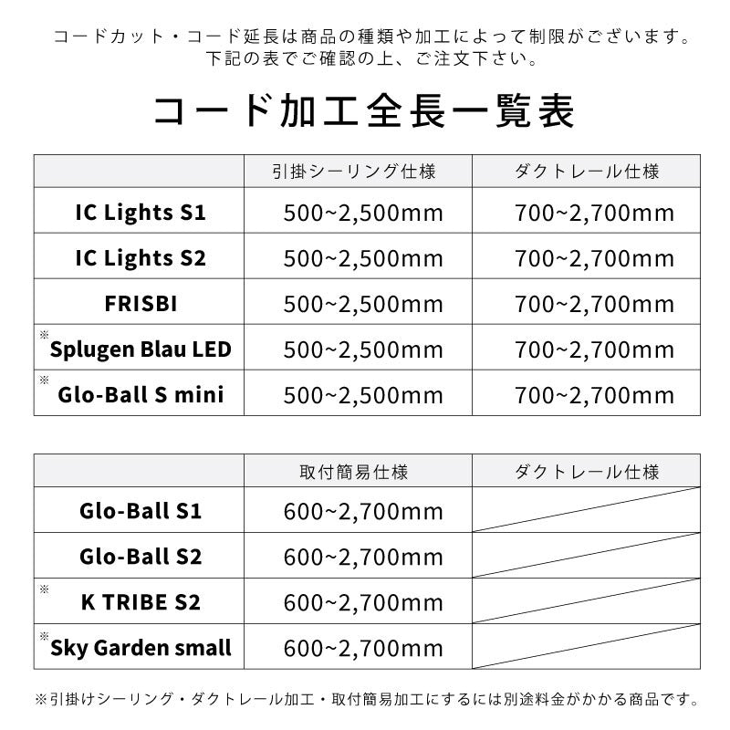 FLOS フロス 加工オプション ワイヤー+コードカット/ 延長 該当ペンダントライトと一緒にご購入下さい