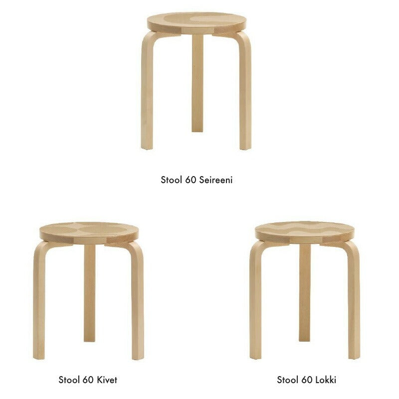 10/15発売 artek+marimekko STOOL60 バーチ材 3本脚 Seireeni Kivet Lokki アルヴァ・アアルト Alvar Aalto マイヤ・イソラ Maija Isola