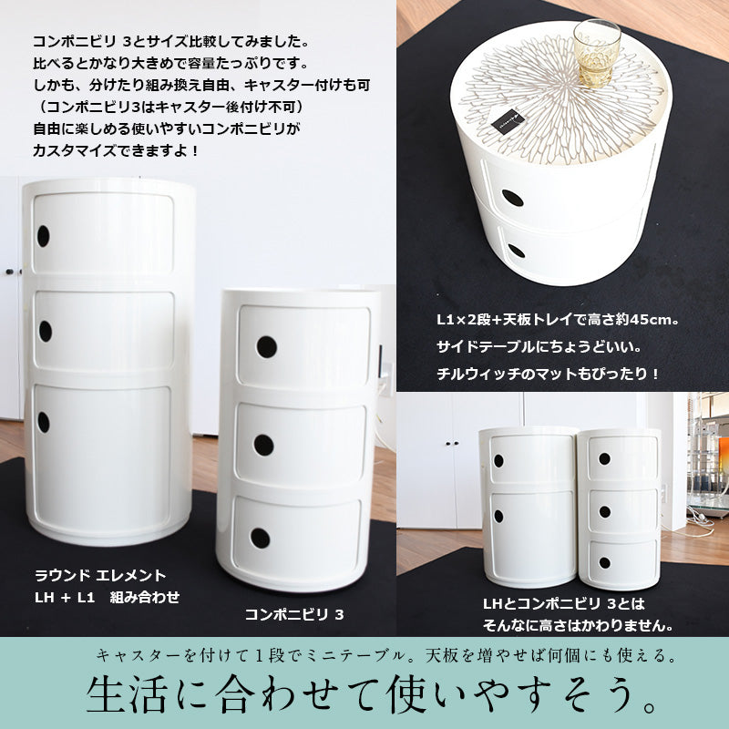 正規代理店 Kartell カルテル Componibili Round コンポニビリ ラウンド エレメント LH(天板トレイ付き)4931 Whiteホワイト
