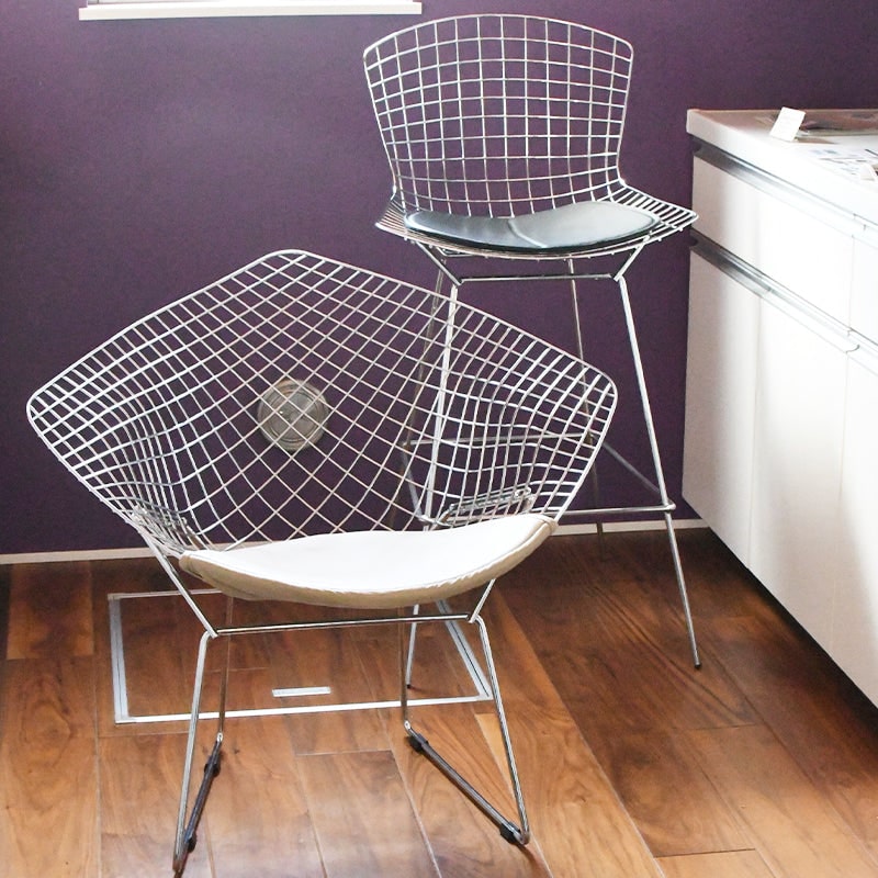 ハリー・ベルトイア ベルトイアハイチェア 選べるシート革ランク Harry Bertoia