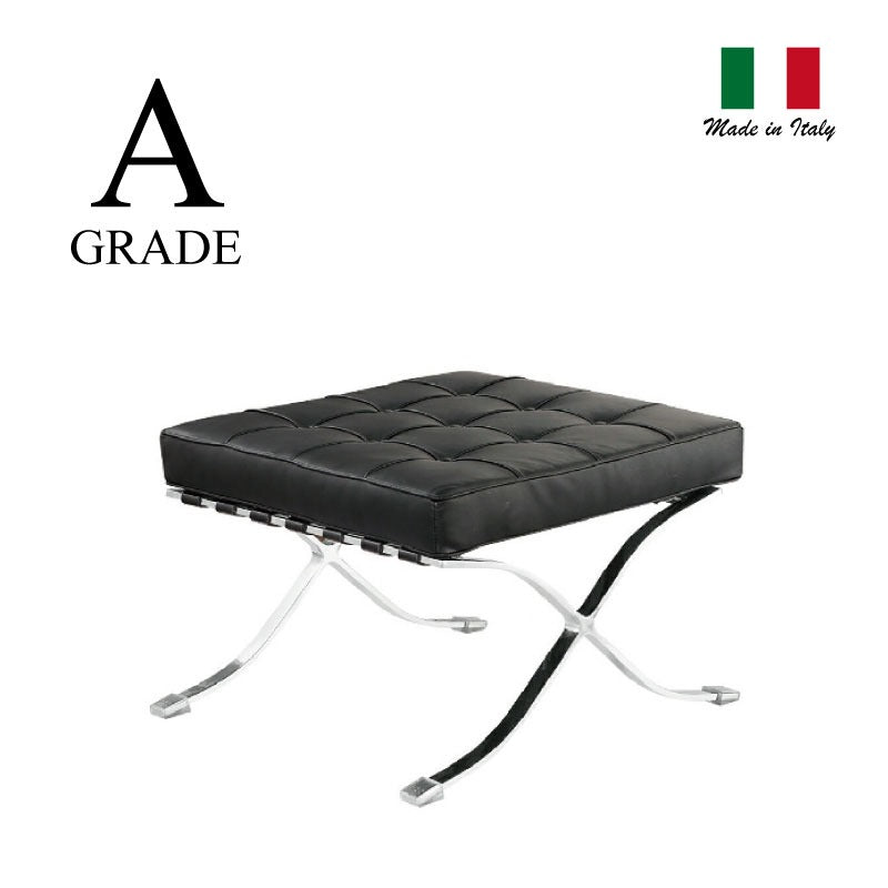 展示品 Ludwig Mies van der Rohe / ミース・ファンデルローエ バルセロナチェア スツール Aグレード革 ブラック